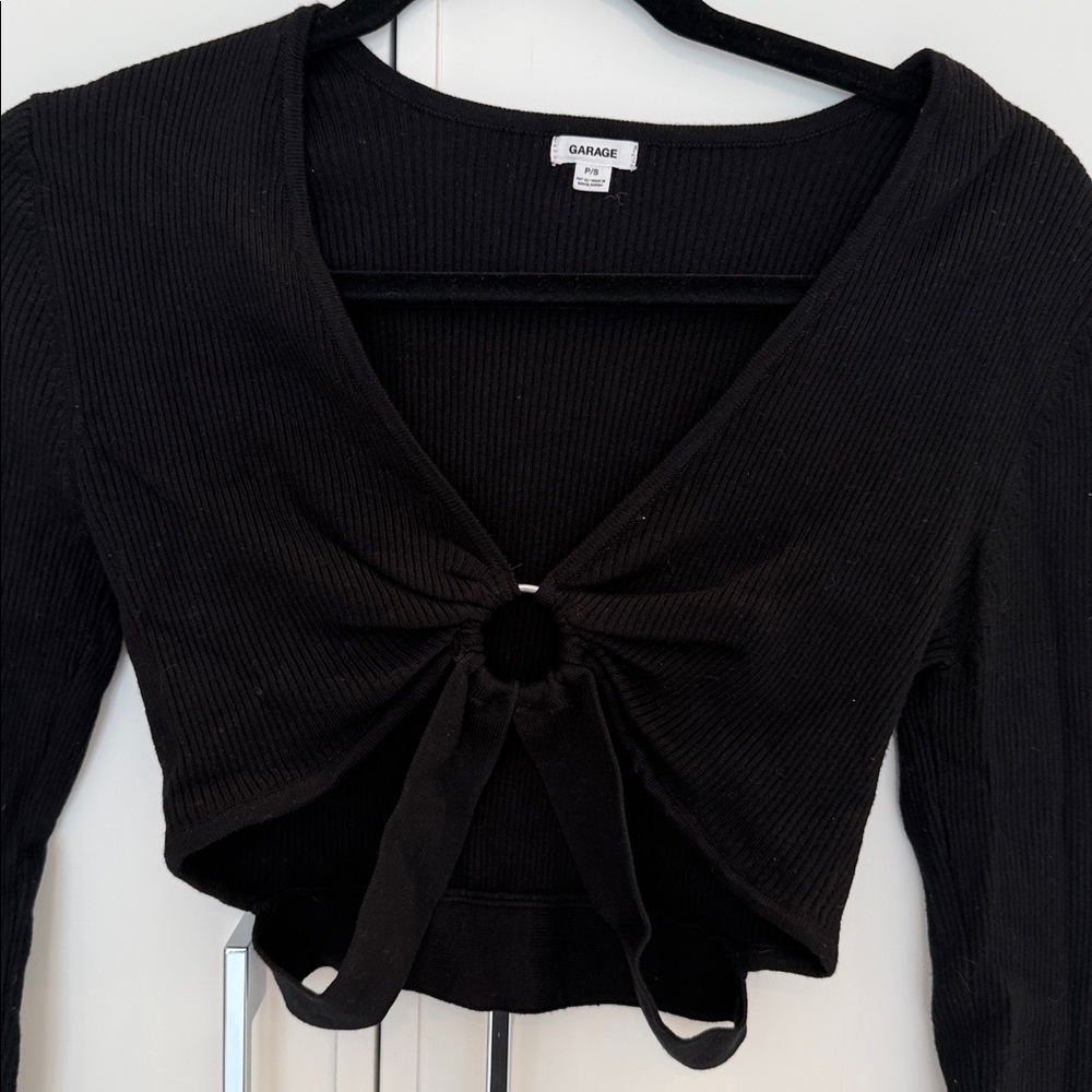 Garage black cropped Long Sleeve top ribbed. Size S. Great condition.